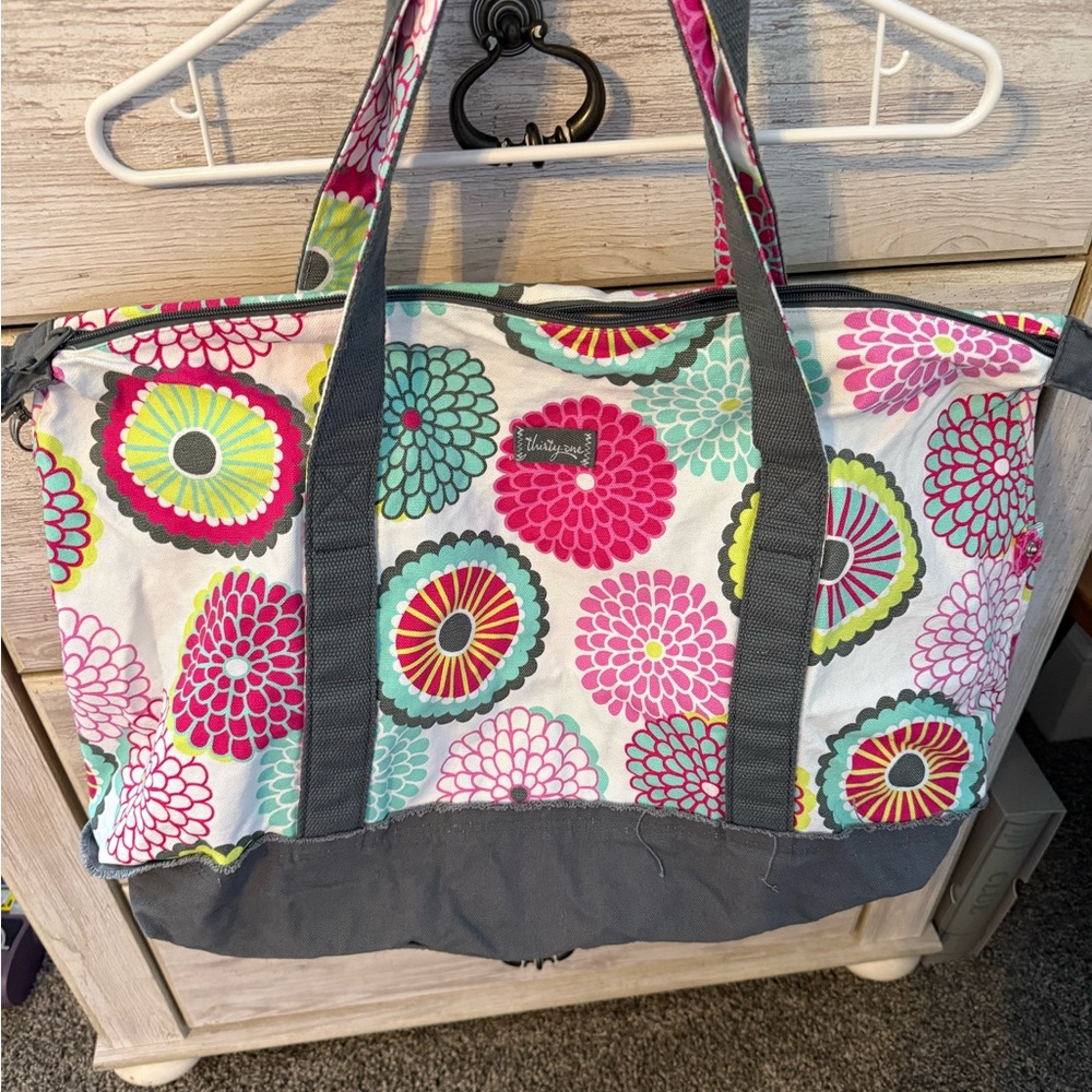 Thirty One Floral Tote Bag with Gray Accents